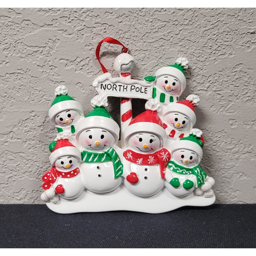 PolarX Personalizable North Pole Snowman Family of 7 Christmas Tree Ornament